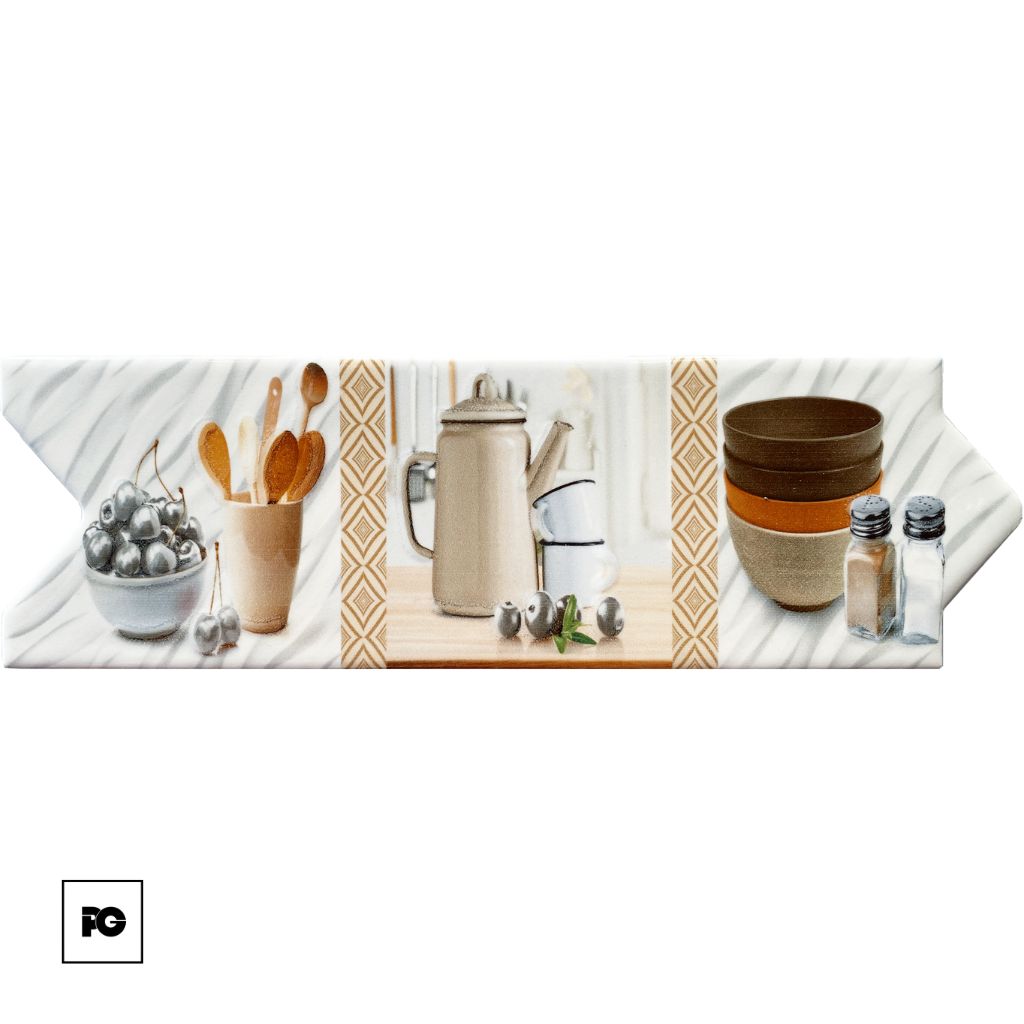 Decorative kitchen-themed banner showing utensils in cups
